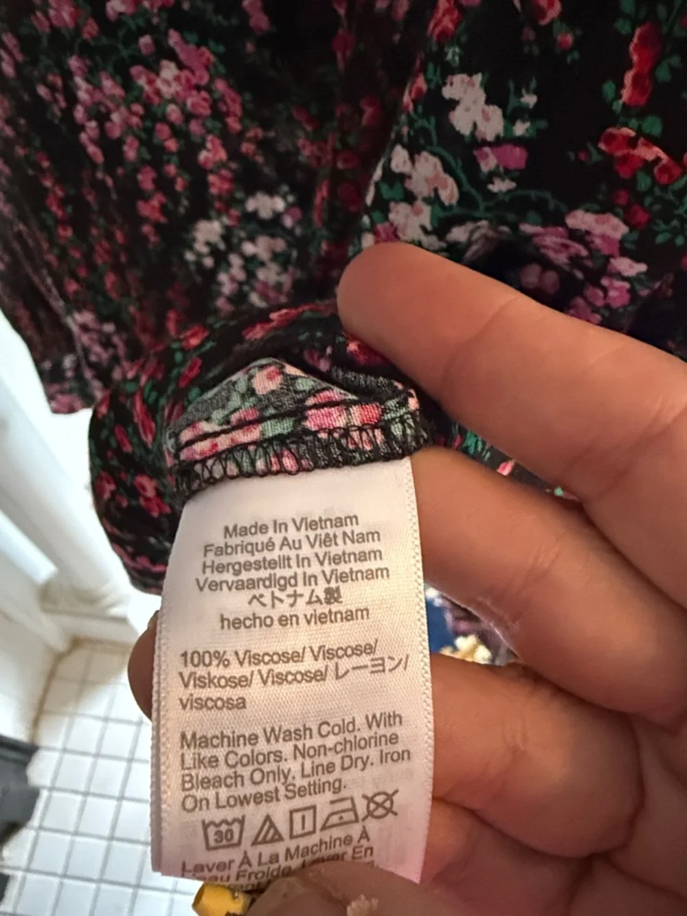 J. Crew Black Blouse with Pink and White Floral Print- worn‎ once